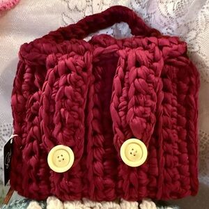 Handcrafted Burgundy Knit Bag
